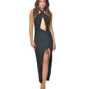 Women’s adjustable ruched HALTER DRAPED INFINITY DRESS size small BLACK